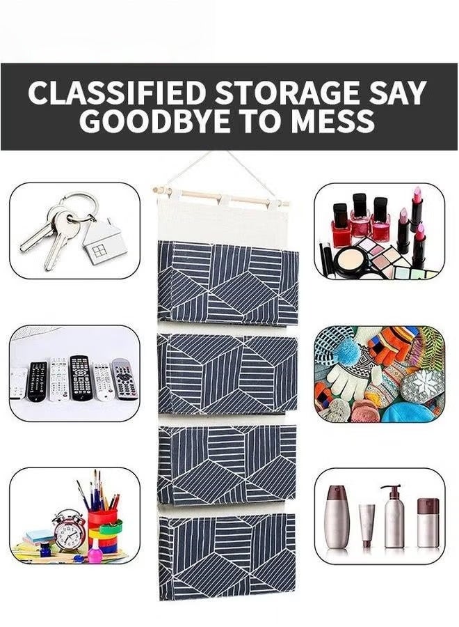 EETU Over Door Hanging Storage Bags,Wall Mount Closet Organizer,4 Big Pockets Linen Cotton Fabric Shelves,Multi-Functional Organizer For Living Room Bedroom Bathroom File Magazine,Navy 80x30cm - Image 3
